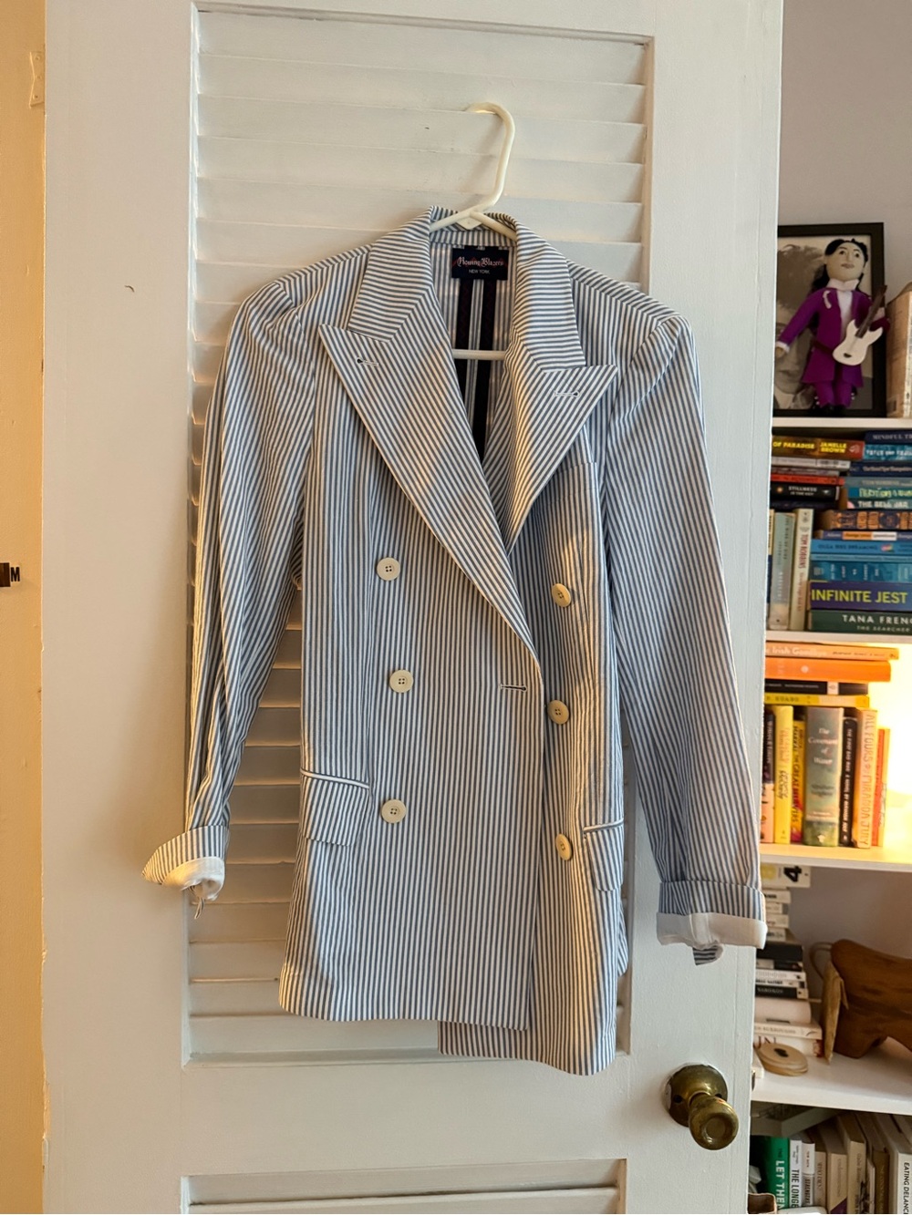 Rowing Blazers Blue and White Striped Double-Breasted Blazer